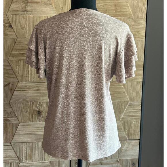 Adrianna Papell Womens Top Sz Medium Tan Short Flutter Sleeves - Picture 4 of 7